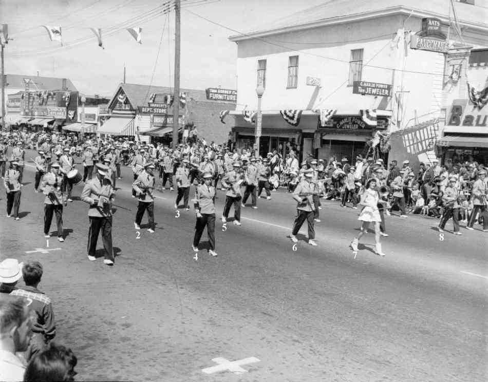 Picture of the band marching down First Street